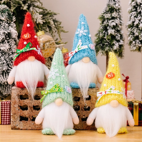 Gnomi Natalizi Lavorati a Maglia Fatti a Mano Peluche Tomte Decorazioni Cappello con Fiocchi di Neve per Festa di Natale Casa