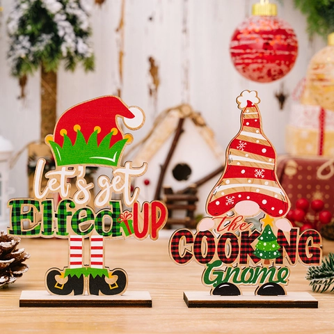 Ornamento da Tavolo in Legno di Natale Segno in Piedi Lettera Gnomo Elfo per la Decorazione della Casa Ufficio Regalo