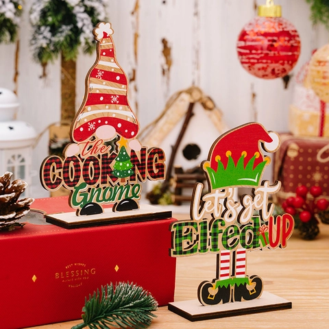 Ornamento da Tavolo con Lettera di Gnomo in Legno di Natale Decorazione in Piedi Elfo Gnomo per Casa Cucina Festa Regalo