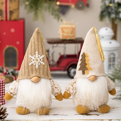Décoration de Gnom de Noël en Peluche Bonnet Tricoté à Gland Poupée Sans Visage Pour Table de Fête Maison Ornements