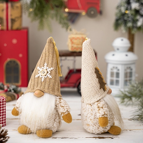 Décoration de Gnom de Noël en Peluche Bonnet Tricoté à Gland Poupée Sans Visage Pour Table de Fête Maison Ornements