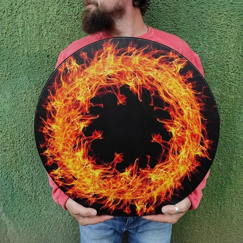 Shaman Drum Bohemian Mandala Flame Pattern Frame Drum With Drumstick Polyester Faux Sheepskin Ethnic Hand Drum Meditation Musical Instrument Home Decor