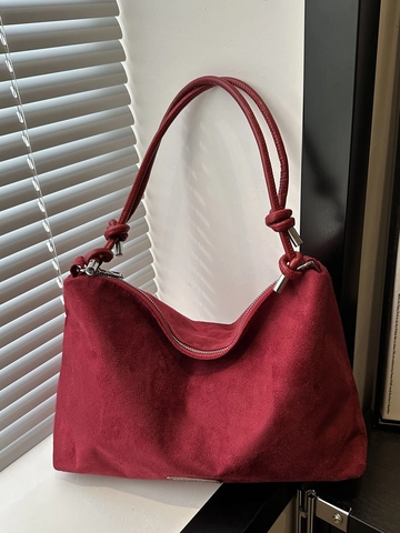 Damen Große Kapazität Wildleder-Optik PU-Leder Umhängetasche Vintage Minimalistische Tote Bag Lässige Crossbody Tasche Knotengurt Briefetikett