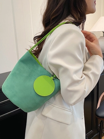 Women's PU Suede Texture Bucket Bag Minimalist Shoulder Bag With Round Pendant Braided Strap Daily Fashion Solid Handbag