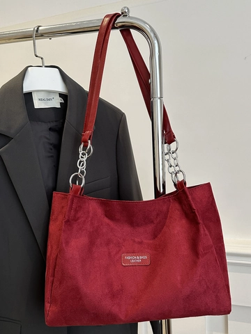 Große Damen Tragetasche Aus Wildleder PU Leder Schultertasche Mit Silberner Metallkette Retro Pendler Unterachseltasche