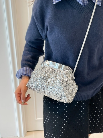 Borsa a Mano Vintage con Paillettes da Donna Nuvola Plissettata Pochette da Sera Tracolla Oro Argento Rosa Nero Festa Matrimonio