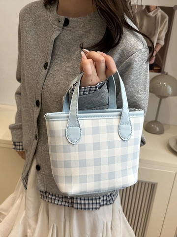 Mini Sac Fourre-Tout À Carreaux Vichy Sac À Main En Cuir PU Bandoulière Réglable Sacoche Décontractée Pour Femmes