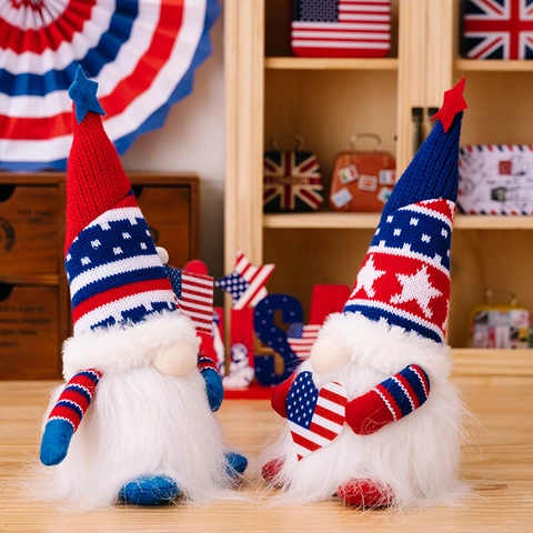 Decoración de Gnomo Patriótico del 4 de Julio Con Luces LED Gorro de Punto Barras Y Estrellas Día de la Independencia Adorno de Mesa