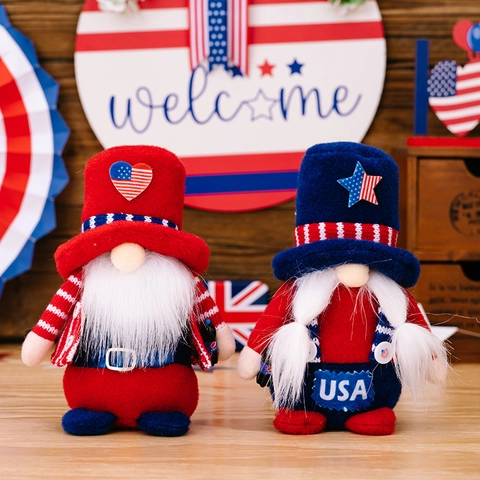 Independence Day Patriotic USA Gnome Plush Tabletop Decoration Red White Blue Stars And Stripes Rudolf Faceless Doll