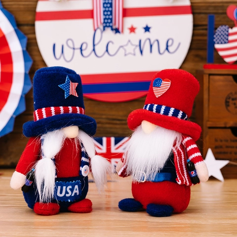 Independence Day Patriotic USA Gnome Plush Tabletop Decoration Red White Blue Stars And Stripes Rudolf Faceless Doll