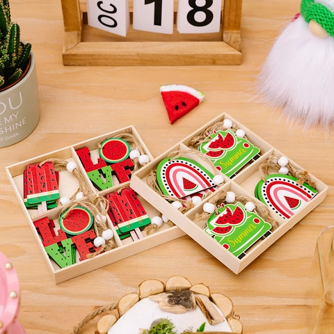 Summer Watermelon Wood Pendant Hanging Ornament Love Truck Rainbow Popsicle Design Wood Box Home Party Wall Decoration