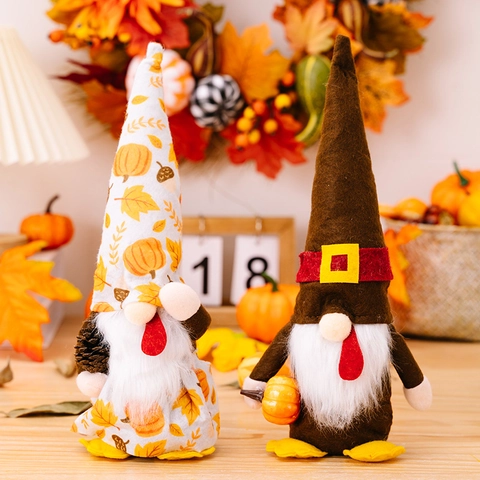 Gnomos De Acción De Gracias Peluche Pavo Hecho A Mano Cosecha Otoño Enano Con Calabaza Y Piña Decoración Para Mesa