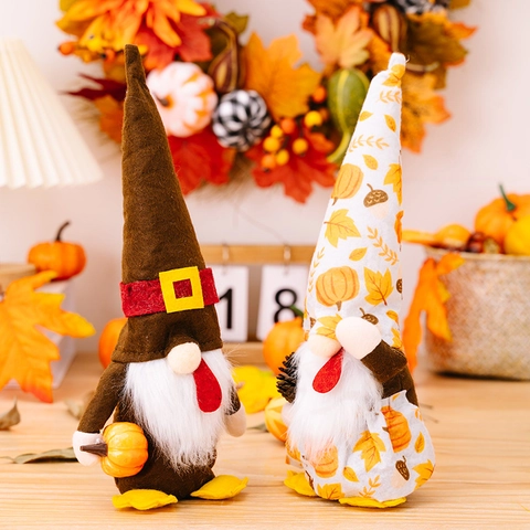 Gnomos De Acción De Gracias Peluche Pavo Hecho A Mano Cosecha Otoño Enano Con Calabaza Y Piña Decoración Para Mesa