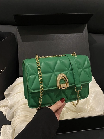 Women Quilted PU Leather Shoulder Bag Elegant Chain Crossbody Bag With Metal Lock Minimalist Small Square Messenger Bag