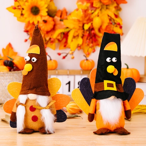 Décorations de Gnome de Dinde de Thanksgiving Poupée en Peluche de Nain Sans Visage Avec Queue de Dinde pour Décor de Table de Maison