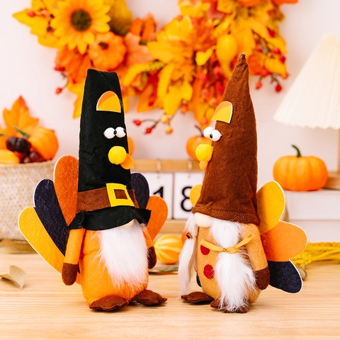 Décorations de Gnome de Dinde de Thanksgiving Poupée en Peluche de Nain Sans Visage Avec Queue de Dinde pour Décor de Table de Maison