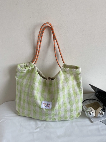 Large Gingham Tote Bag Checkerboard Cloth Shoulder Bag With Rope Handle Casual Versatile Handbag For Women