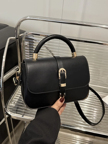 Bolso de Bandolera Cuadrado Pequeño de Cuero PU para Mujer Color Sólido Hebilla Dorada Bolso de Mano para Uso Diario Oficina