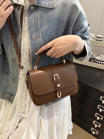 Bolso de Bandolera Cuadrado Pequeño de Cuero PU para Mujer Color Sólido Hebilla Dorada Bolso de Mano para Uso Diario Oficina