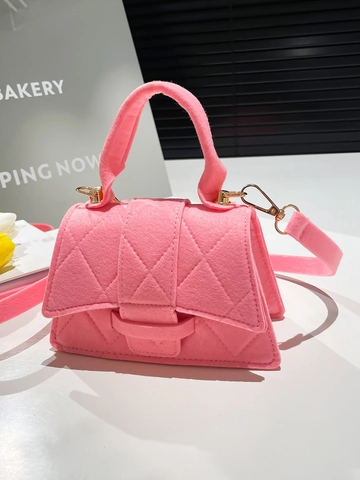 Mini Quilted Crossbody Handbag Felt Fabric Rhombus Pattern Adjustable Strap Chic Fashion Shoulder Purse For Women