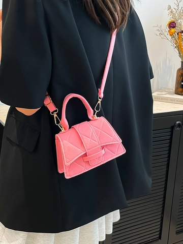 Mini Quilted Crossbody Handbag Felt Fabric Rhombus Pattern Adjustable Strap Chic Fashion Shoulder Purse For Women
