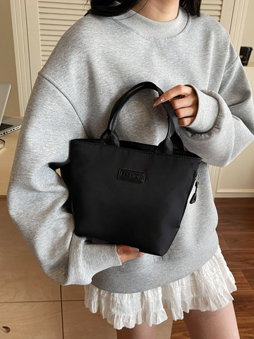 Bolso Tote de Nailon Minimalista para Mujer Bolso de Hombro con Parche de Letras de Moda Bolso de Mano Portátil de Color Sólido