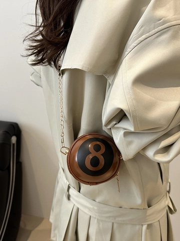 Kreative 8-Ball-Form Mini Rund Umhängetasche PU-Leder Goldene Kette Kleine Schultertasche Für Damen Tägliche Mode