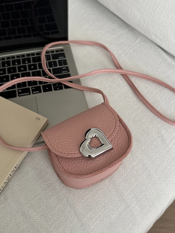 Mini Sac Bandoulière Femme Boucle En Forme De Coeur Motif Lychee Cuir PU Simple Doux Petit Sac À Épaule Selle