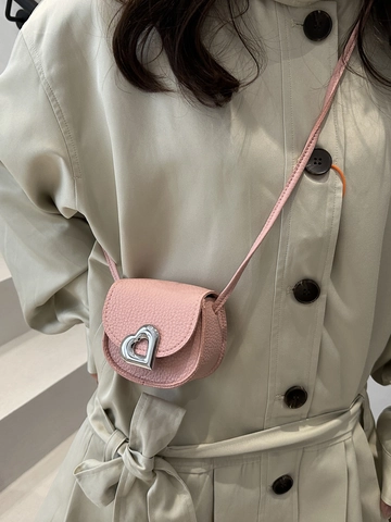 Mini Sac Bandoulière Femme Boucle En Forme De Coeur Motif Lychee Cuir PU Simple Doux Petit Sac À Épaule Selle