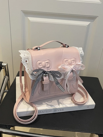 Mini Mochila Estilo Lolita De Cuero PU Bolso De Hombro Pequeño Con Lazos Dobles Y Ribete De Encaje Kawaii JK