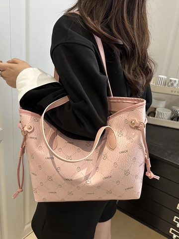 Mode Cartoon Hase Druck Schultertasche Damen Geräumige Kunstleder Tote Bag Für Schule Büro Student Alltag Handtasche
