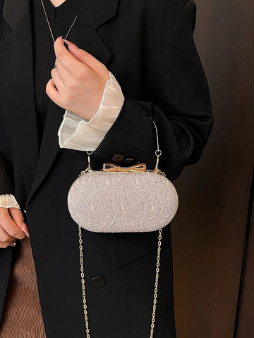 Pochette De Soirée Élégante Pour Femmes Avec Dentelle Fleurie Et Fermoir Nœud En Métal Bandoulière Chaîne Pour Mariage Fête