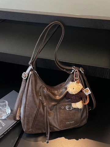 Retro PU Leder Damen Große Kapazität Tragetasche Multifunktionale Pendler Umhängetasche Rucksack Mit Plüschbär-Anhänger
