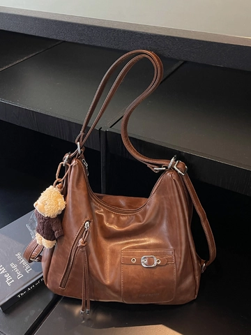 Retro PU Leder Damen Große Kapazität Tragetasche Multifunktionale Pendler Umhängetasche Rucksack Mit Plüschbär-Anhänger