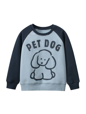 Felpa per Bambini in Misto Cotone Pile Manica Raglan Stampa Cane Cartone Animato Girocollo Pullover per Ragazzi Ragazze Top Sportivo Casual