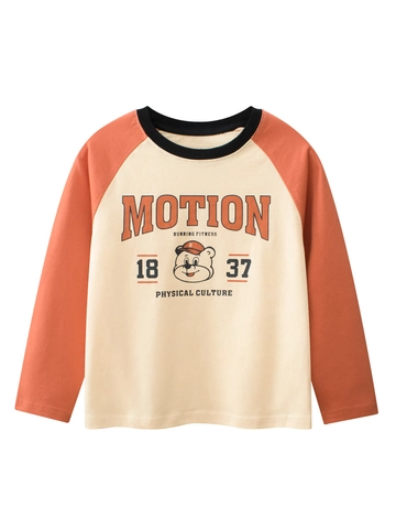 T-shirt A Maniche Lunghe Per Bambini In Cotone Maniche Raglan Stampa Orso Cartone Animato Stile Retrò Americano Top Per Ragazzi Ragazze
