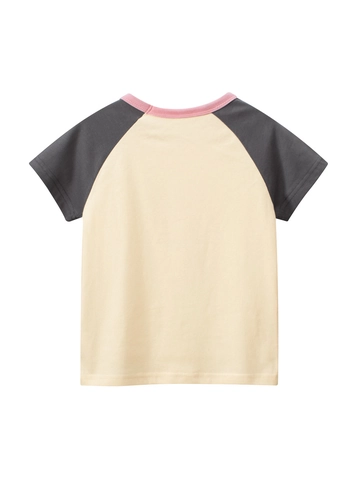 Mädchen Baumwolle Raglanärmel T-Shirt Cartoon Hase Sweet Smile Print Color Block Sommer Casual Top Für Kleine Kinder