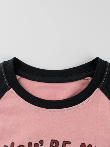 Maglietta A Maniche Lunghe Per Ragazze 100% Cotone Maniche Raglan Stampa Gatto Cartone Animato Top Casual