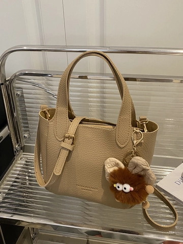 Women Trendy Litchi Grain PU Leather Bucket Bag Retro Fashion Lightweight Tote Bag Shoulder Crossbody Handbag With Monster Charm