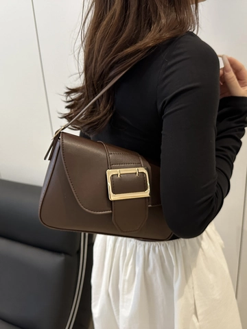 Women Fashion PU Leather Shoulder Bag Elegant Solid Color Underarm Bag With Large Gold Buckle For Daily Commute Office