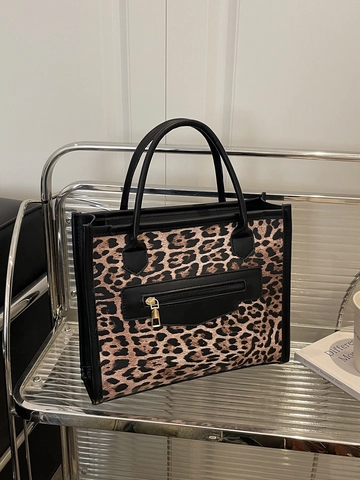 Leopardenmuster Tragetasche PU Leder Handtasche Mit Reißverschlusstasche Verstellbarem Riemen Für Damen Trendig