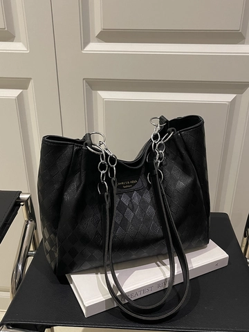 Moda Grande Capacità Borsa Tote Trapuntata a Diamante Motivo a Scacchi PU Borsa a Tracolla Con Cinturino a Catena Uso Quotidiano