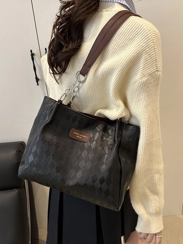 Moda Grande Capacità Borsa Tote Trapuntata a Diamante Motivo a Scacchi PU Borsa a Tracolla Con Cinturino a Catena Uso Quotidiano