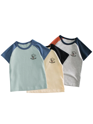 Girls 100% Cotton Raglan Short Sleeve T-Shirt Cartoon Dog Print Casual Summer Kids Top For Daily Wear