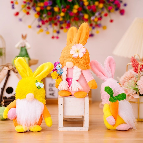 Easter Plush Gnome Bunny Decoration Handmade Spring Tabletop Decor Bunny Ears Carrot Easter Egg Home Holiday Party Gift