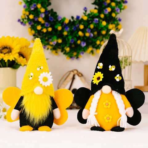 Honeybee Sunflower Gnome Plush Doll Bee Day Decorations Faceless Rudolph Ornament With Wings For Home Garden Office Decor