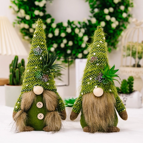 Sukkulenten Gestrickte Gnom Gesichtlose Puppe Ornament Nordisch Grün Wald Stil Plüsch Tomte Figur Für Haus Garten Dekoration