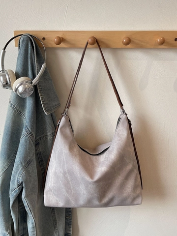 Grande Borsa Hobo Da Donna Retro PU Pelle Borsa A Spalla Casual Shopping Bag Con Tasca Esterna Con Cerniera