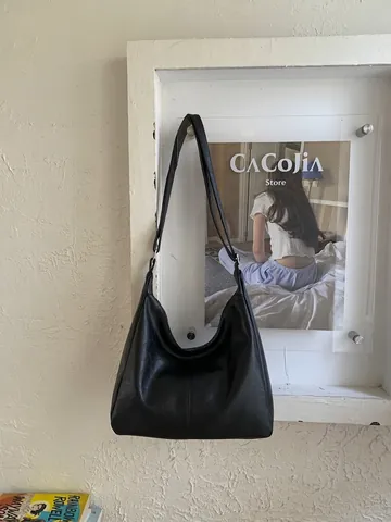 Vintage Large Capacity PU Leather Tote Bag For Women Solid Color Commuter Shoulder Bag Soft Hobo Underarm Bag Minimalist Handbag