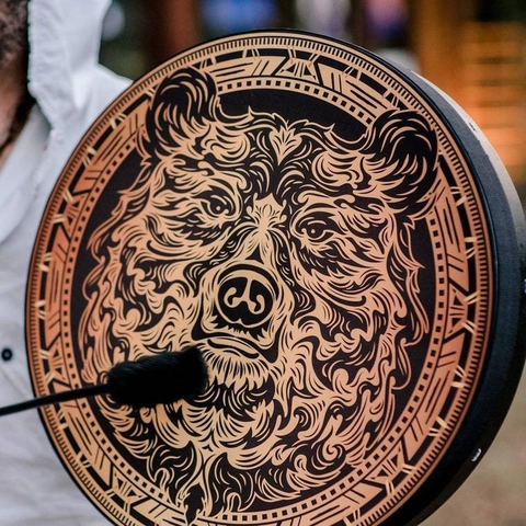 Shaman Drum Bear Totem Pattern Frame Drum With Drumstick Plywood Polyester Faux Sheepskin Siberian Spiritual Ritual Decoration